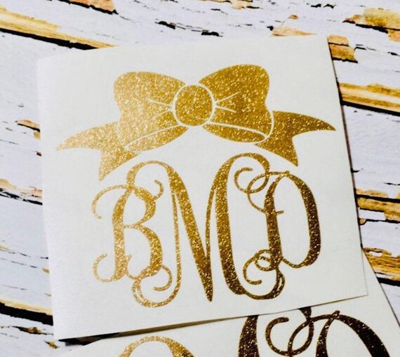 Glitter Monogram Decal with Bow - Custom Vinyl Sticker