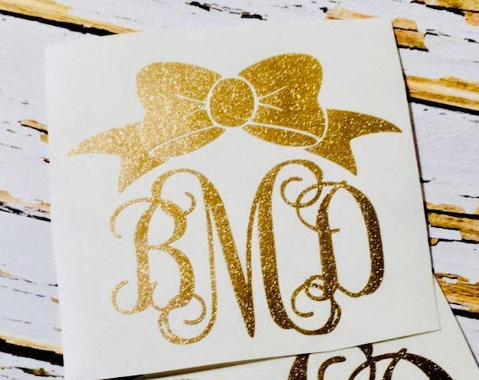 Glitter Monogram Decal with Bow - Custom Vinyl Sticker