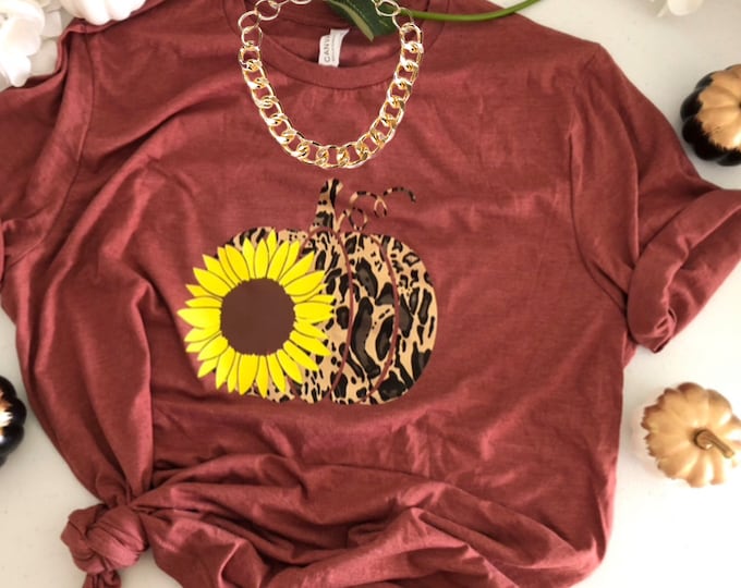 Leopard Pumpkin Sunflower tshirt, Pumpkin Picking Tee, Fall Shirts for Womens, Gifts