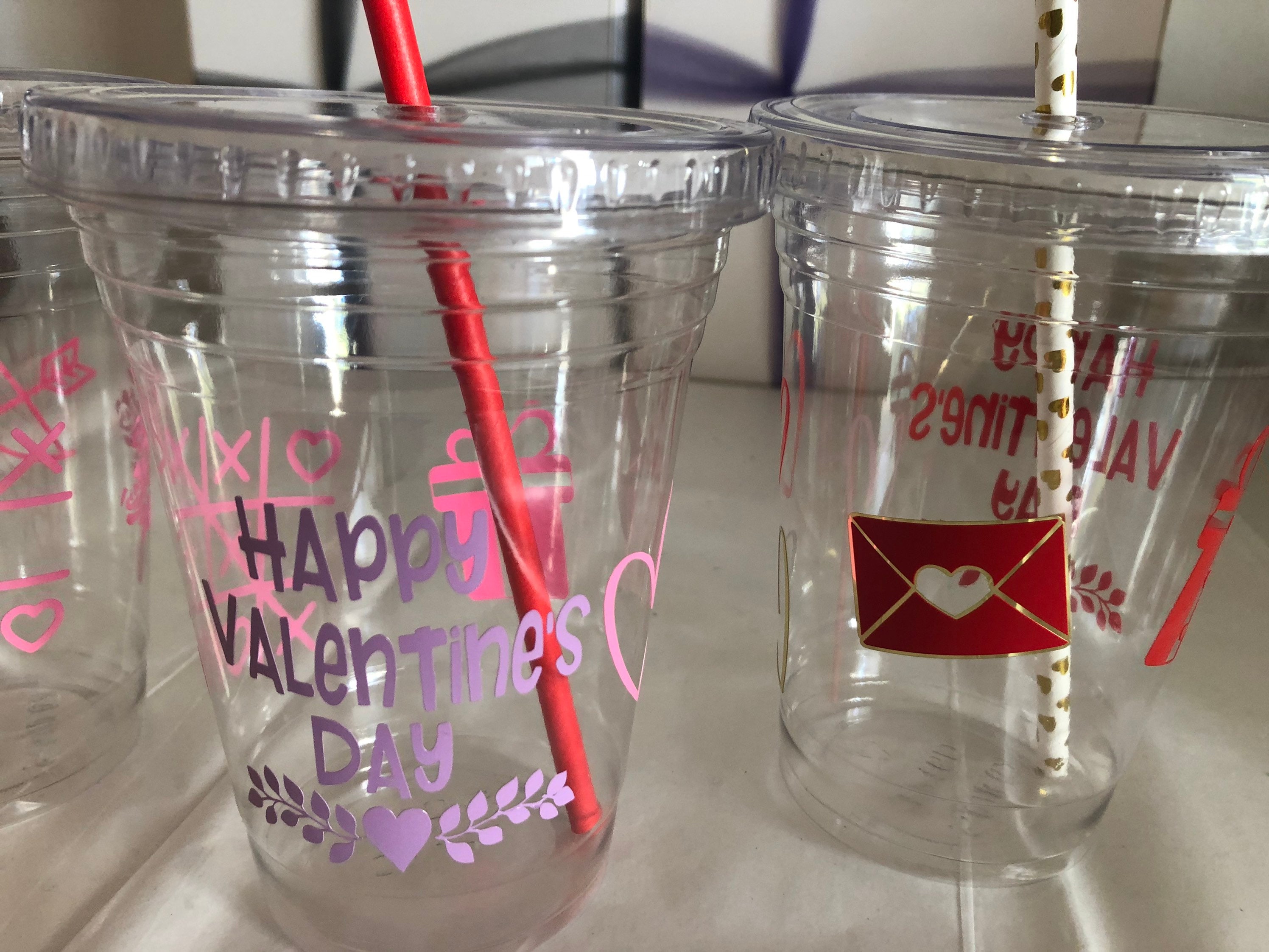 Valentines Day Party Cups, Set of Plastic Cups With Straws, Recyclable  Plastic Cup, Holiday Sale 