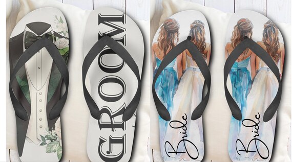 Custom Bride & Groom Flip Flops: Wedding Engagement Gifts