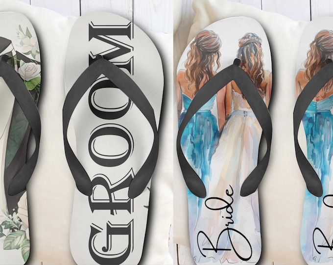 Custom Bride & Groom Flip Flops: Wedding Engagement Gifts