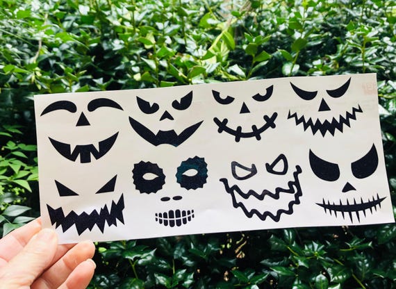 Halloween Sticker Set, Spooky Faces (8 Decals, Multiple Sizes)