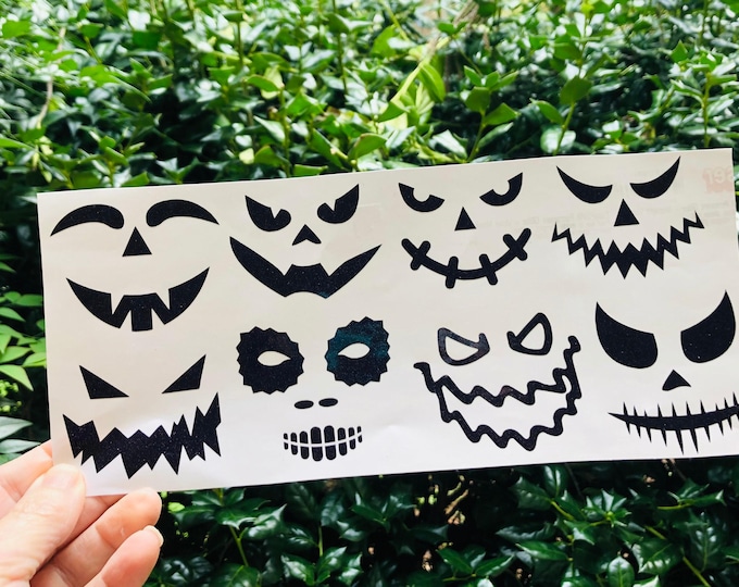 Halloween Sticker Set, Spooky Faces (8 Decals, Multiple Sizes)
