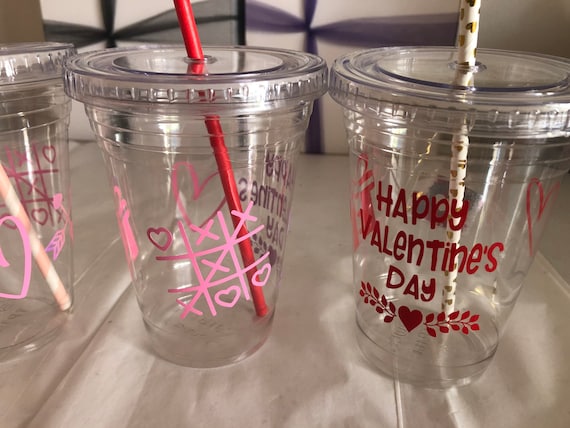 Valentine's Day Party Cups: 16 Oz Recyclable Plastic With Straws - Etsy