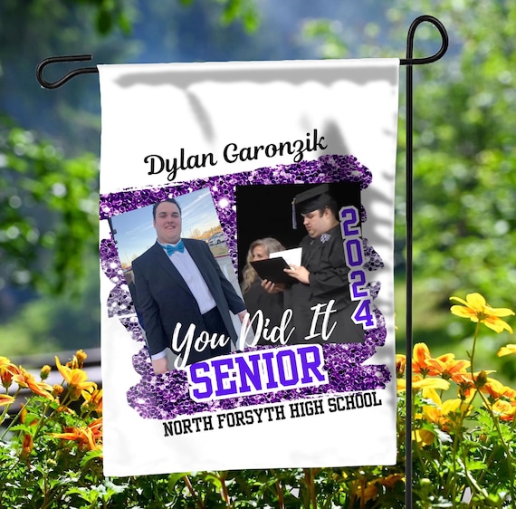 Personalized Graduation Garden Flag: Photo, Name, School (11x16)