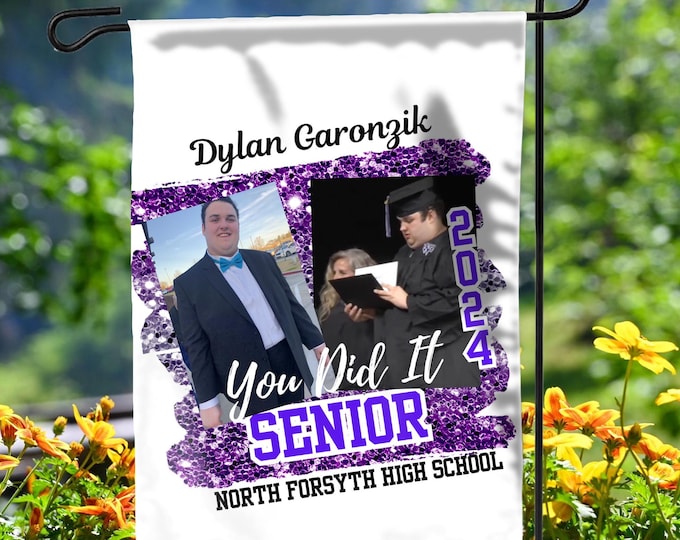 Personalized Graduation Garden Flag: Photo, Name, School (11x16)