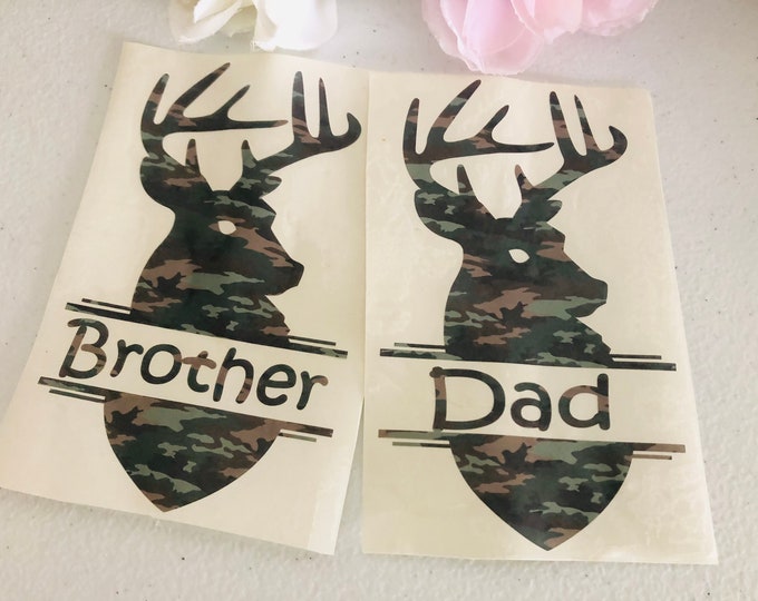 Hunter's Camouflage Deer Decal, Personalized Name (Custom Sizes)