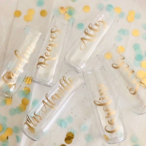 Plastic or Glass Stemless Wine Flutes, Quince, Birthday, Bridal party Champagne flutes, Bachelorette party wine glasses