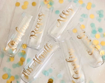 Personalized Stemless Champagne Flutes: Bridal Party Wine Glasses