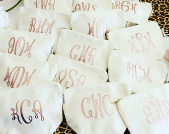 Personalized Monogram Makeup Bags for bridesmaids, Zipper Pouch, Corporate Retreat Gifts, Gifts