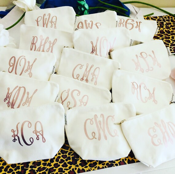 Personalized Monogram Makeup Bags for bridesmaids, Zipper Pouch, Corporate Retreat Gifts, Gifts