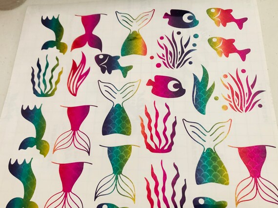 Aquarium Decals: Mermaid Tail and Tropical Fish - Colorful Vinyl Stickers
