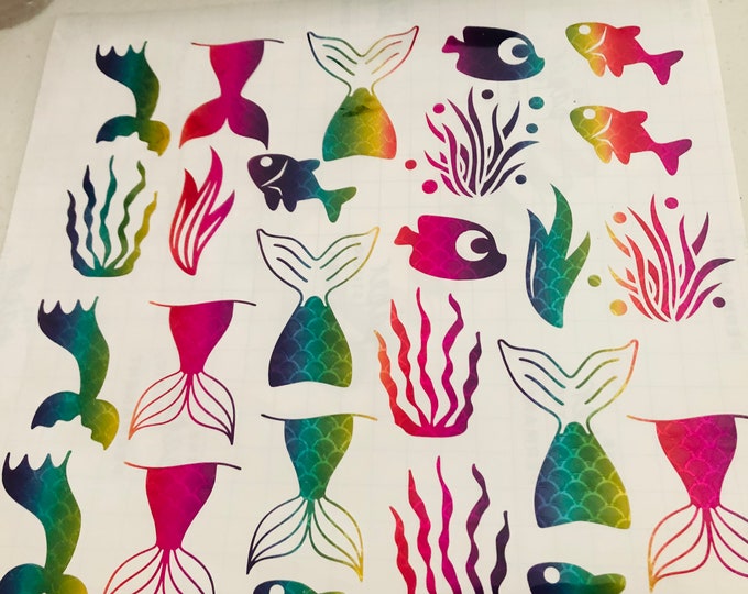 Aquarium Decals: Mermaid Tail and Tropical Fish - Colorful Vinyl Stickers