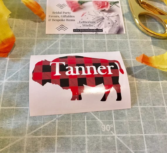 Buffalo decal with name, Buffalo plaid decor, Gift for boys,, Gifts
