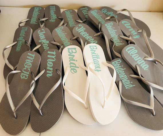 Bridesmaid Flip Flops Personalized Silver Wedding Flip Flops | Etsy