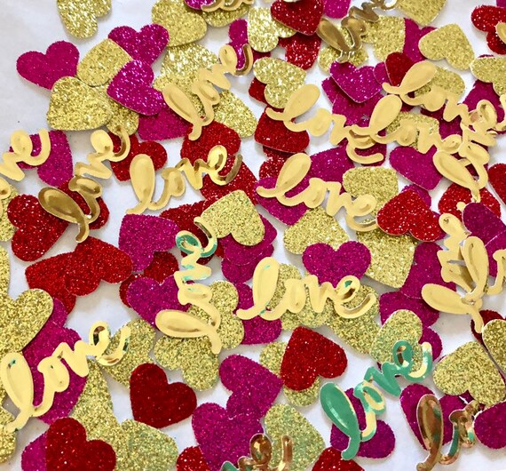 Hand Punched Glitter Confetti, Hearts and Love, Bachelorette Party Decor