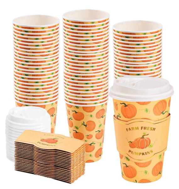 Pumpkin Paper Coffee Cups with Lids and Sleeves