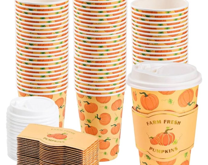 Pumpkin Paper Coffee Cups with Lids and Sleeves