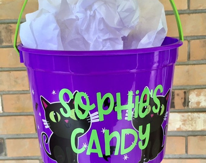 Halloween bucket Name labels, Vinyl decal for Trick or treat bucket, Gifts