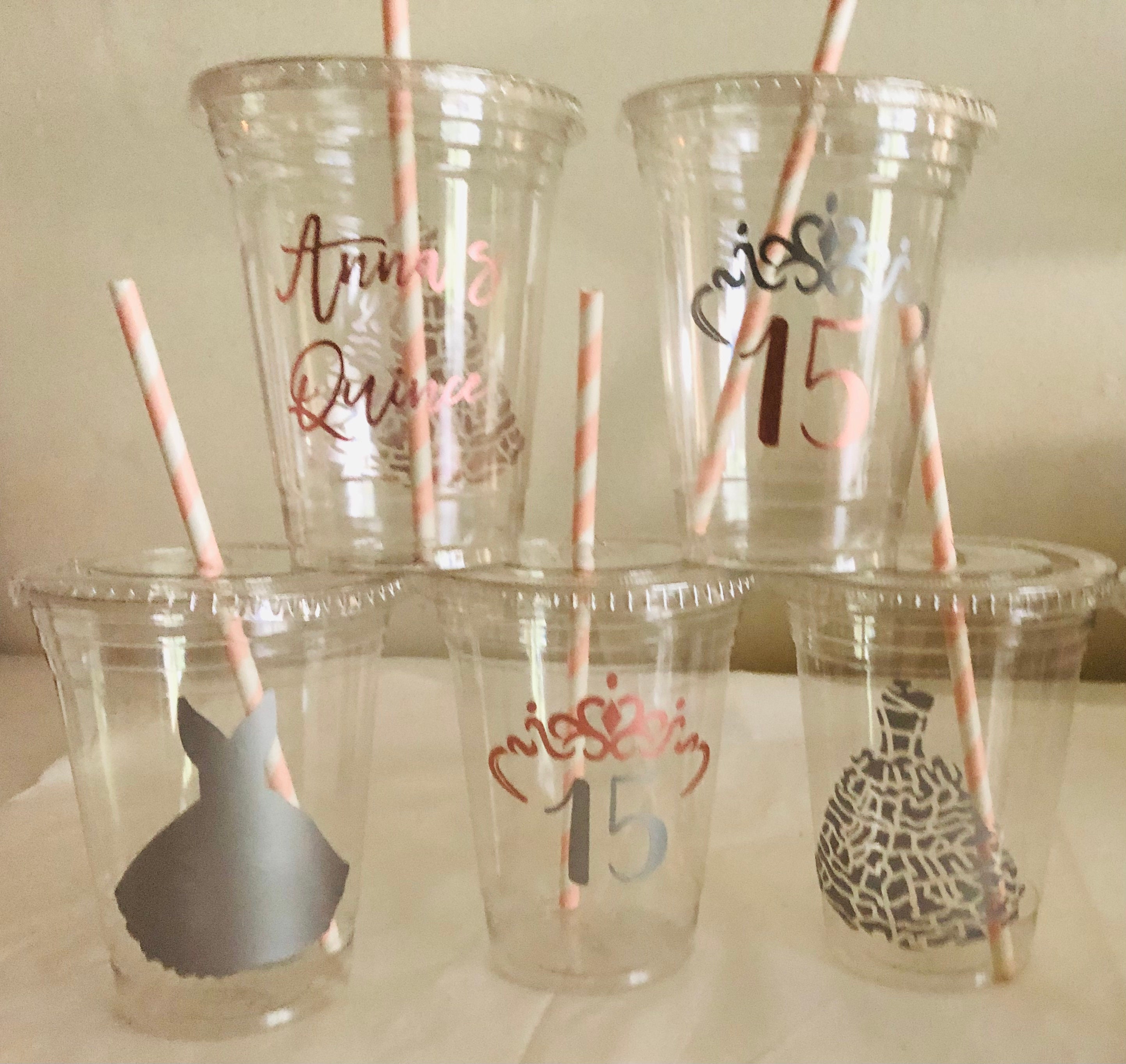 Quinceanera Party Cups Set of Plastic Cups With Straws Etsy