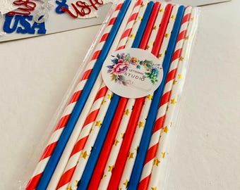 Red White Blue Paper Straws and/or table scatter, 4th of July Party