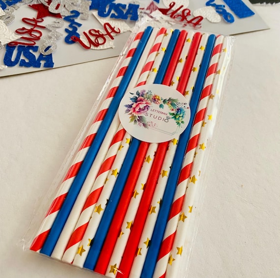 Red White Blue Paper Straws and/or table scatter, 4th of July Party