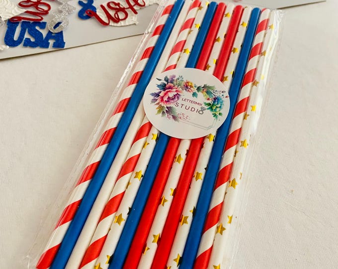 Red White Blue Paper Straws and/or table scatter, 4th of July Party