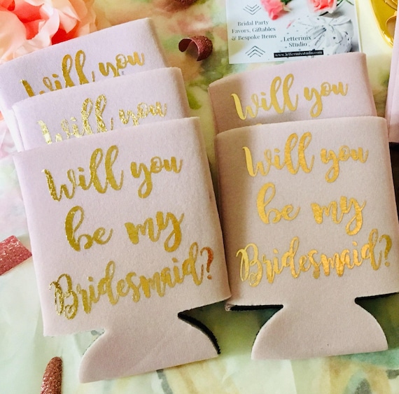 Personalized Bridesmaid Proposal Can Holder, Blush Pink Party Favors