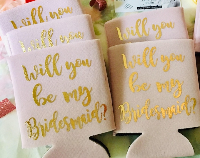 Personalized Bridesmaid Proposal Can Holder, Blush Pink Party Favors