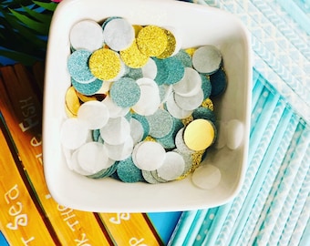 Aqua and Gold Confetti, Brunch Bridal shower, Table scatter, 40th birthday party decors,