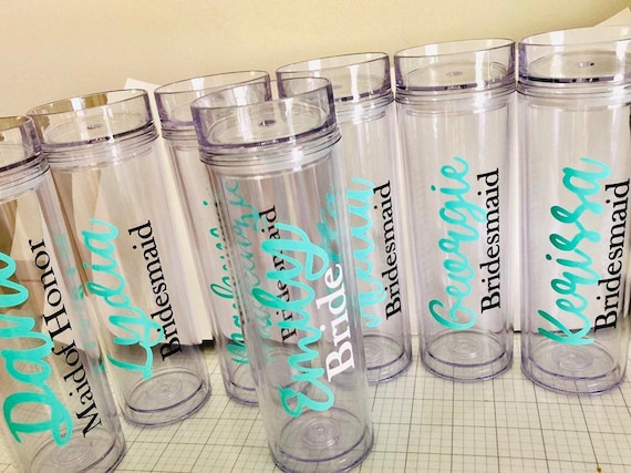 Monogram Bridesmaid Tumblers: Skinny Acrylic Tumbler with Lid & Straw