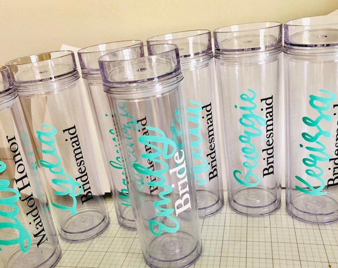 Monogram Bridesmaid Tumblers: Skinny Acrylic Tumbler with Lid & Straw