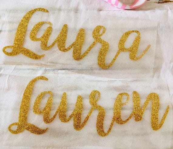 Glitter Iron On Name, Sparkly Heat Transfer (Multiple Sizes & Colors)