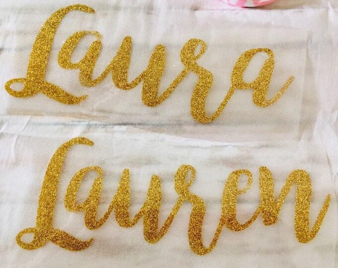 Glitter Iron On Name, Sparkly Heat Transfer (Multiple Sizes & Colors)
