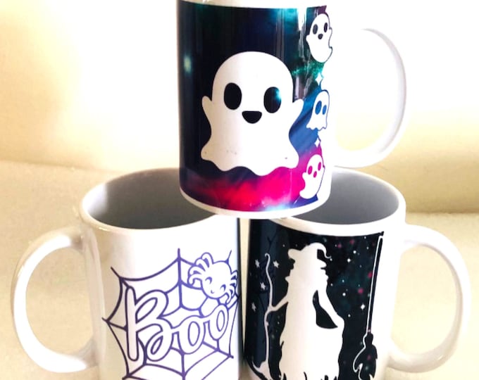 Halloween Mugs, Ghost Mug, Fall Gifts for Witches, Printed Mugs, Free gift box