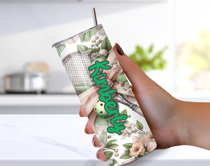 Personalized Pickleball Tumbler, 20 oz Stainless Steel, Skinny Tumbler