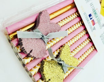 Blush and Gold Paper Straws, Bridal shower decors, Gifts