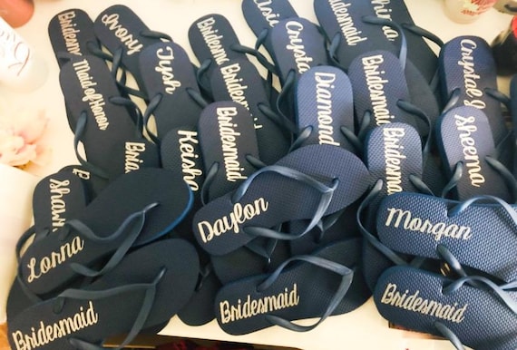 Navy Bridesmaid Flip Flops: Quick Bridal party gifts under 20 dollars each person
