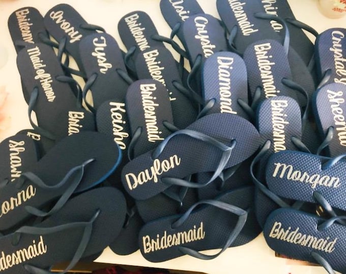 Navy Bridesmaid Flip Flops: Quick Bridal party gifts under 20 dollars each person