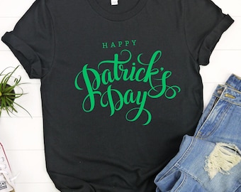 St Patricks Day T-Shirt, Green Cursive Lettering, Unisex Tee