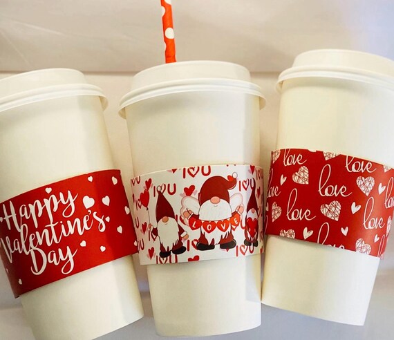 Gnome Valentine Paper Coffee Cups with Sleeves and Lids