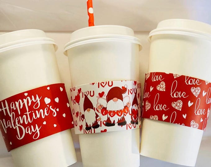 Gnome Valentine Paper Coffee Cups with Sleeves and Lids