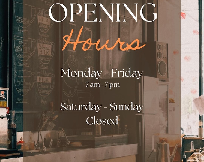 Custom Business Hours Window Decal: QR Code & Social Media