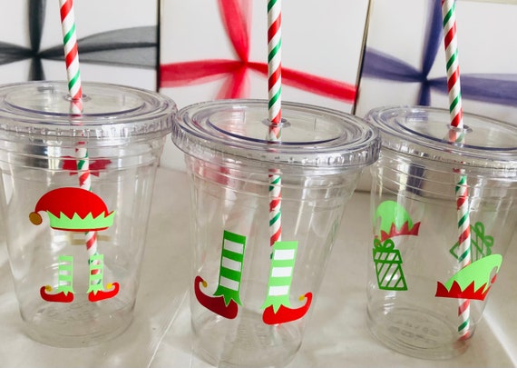 Elf Party Cups with Straws: Recyclable Plastic, 16 oz