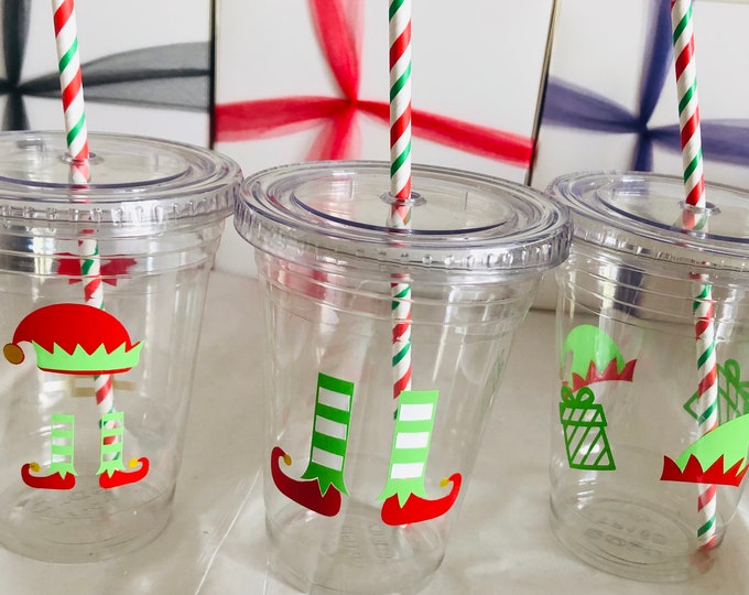 Elf Party Cups with Straws: Recyclable Plastic, 16 oz