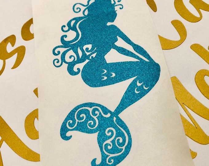 Glitter Mermaid Vinyl Decal, Sparkly Sticker (4 Inch Size)