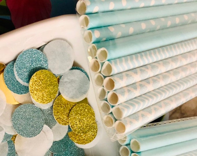 Aqua Blue Paper Straws, Gender Reveal Decor, Cake Pop Sticks
