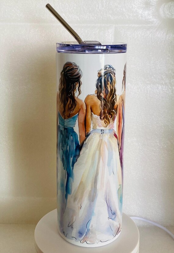 Bride Watercolor Stainless Steel Tumbler, Bridesmaid Gift