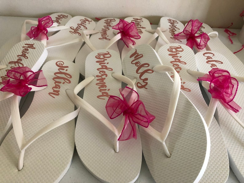 white bridesmaid flip flops